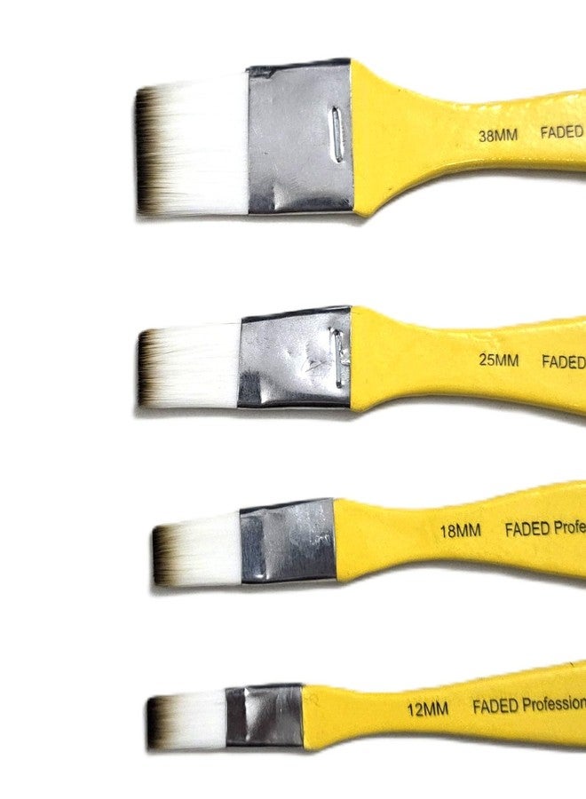 Faded 4 Piece Flat Synthetic Wash Paint Brushes - Handmade Professional Artist Painting Brush Set for Acrylic, Watercolor & Gouache Painting Wide Brush Set (Sizes 12mm, 18mm, 25mm, 38mm) - Image 2